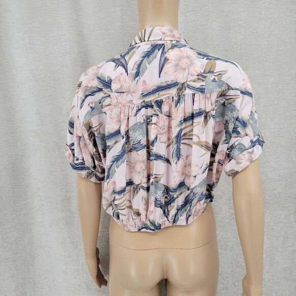 American Eagle Tie Front Tropical Button Down Blouse Cropped Women's Small - Picture 2 of 14